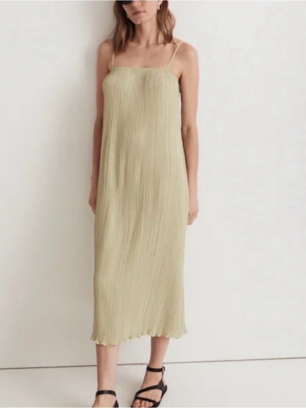 MADEWELL | The Goldie Midi Dress in Plisse Blanched Olive